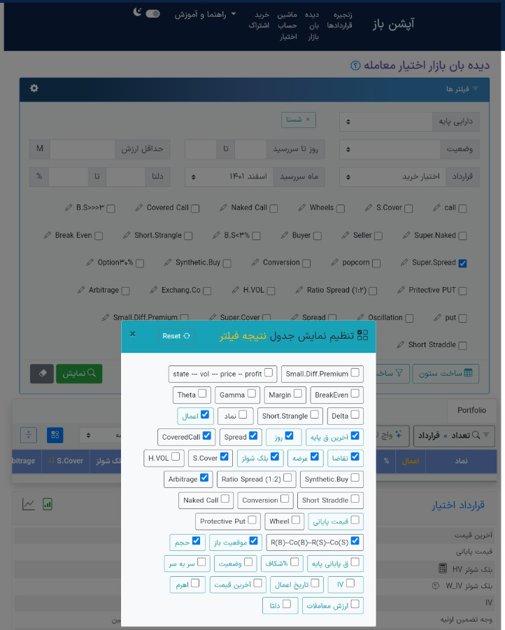 آپشن باز فیلترنویسی اختصاصی برای معاملات اختیار معامله آپشن در دیده بان سایت بورس