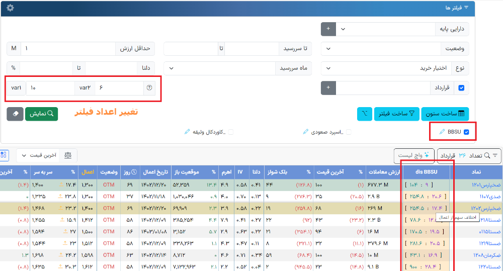 آپشن باز فیلتر بر اساس درصد اختلاف بین چند پارامتر