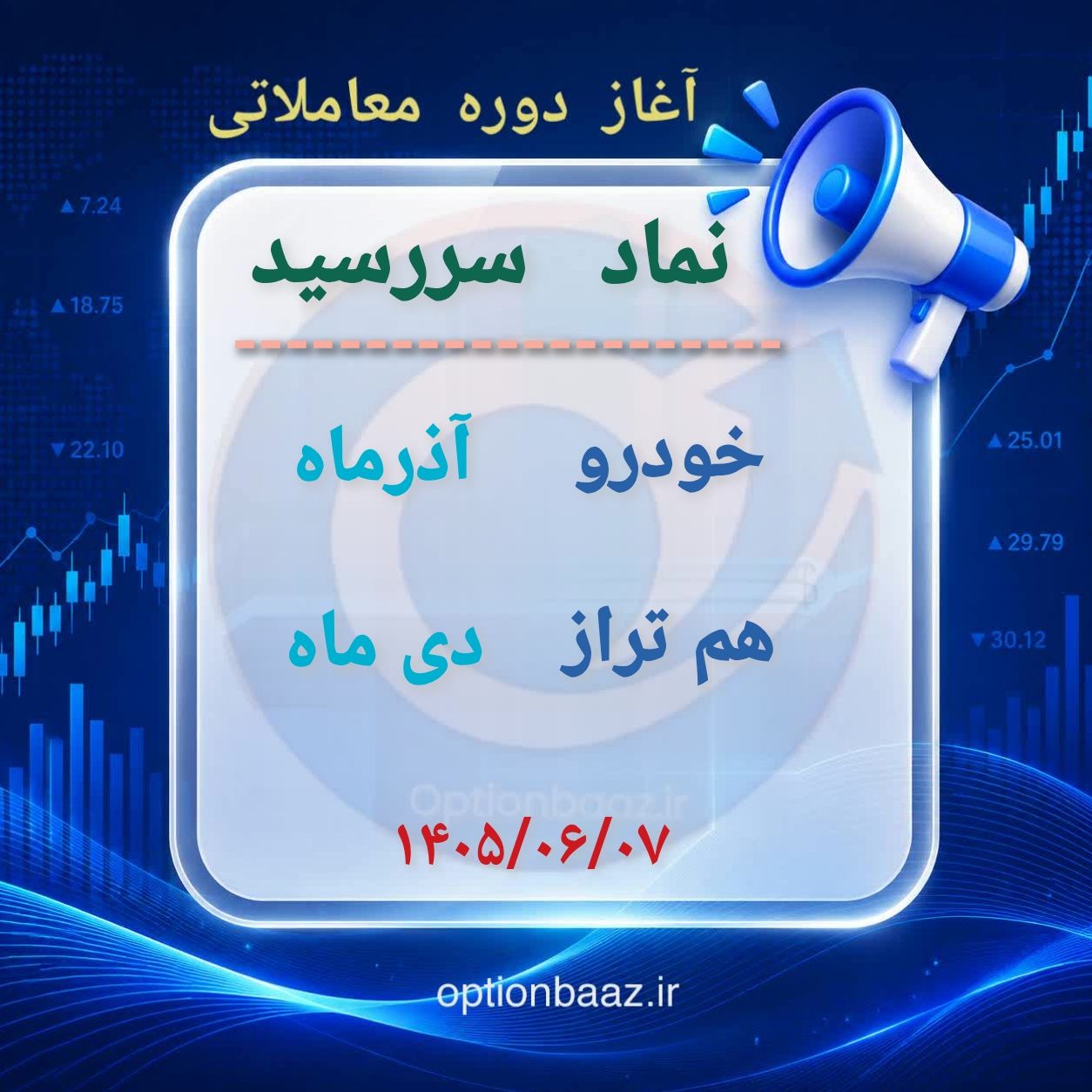 #اطلاعیه
📣 آغاز دوره معاملاتی قراردادهای اختیار معامله :
خودرو
🔺دوره معاملاتی : آذرماه
هم تراز
🔺دوره معاملاتی : دی ماه
🗓آغاز : شنبه ۷ شهریورماه